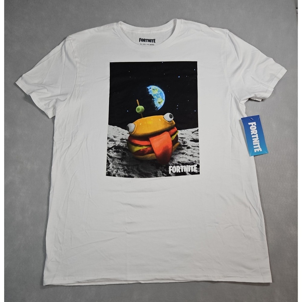 Fortnite Mens White Graphic T Shirt Hamburger Space Print Size XL NWT